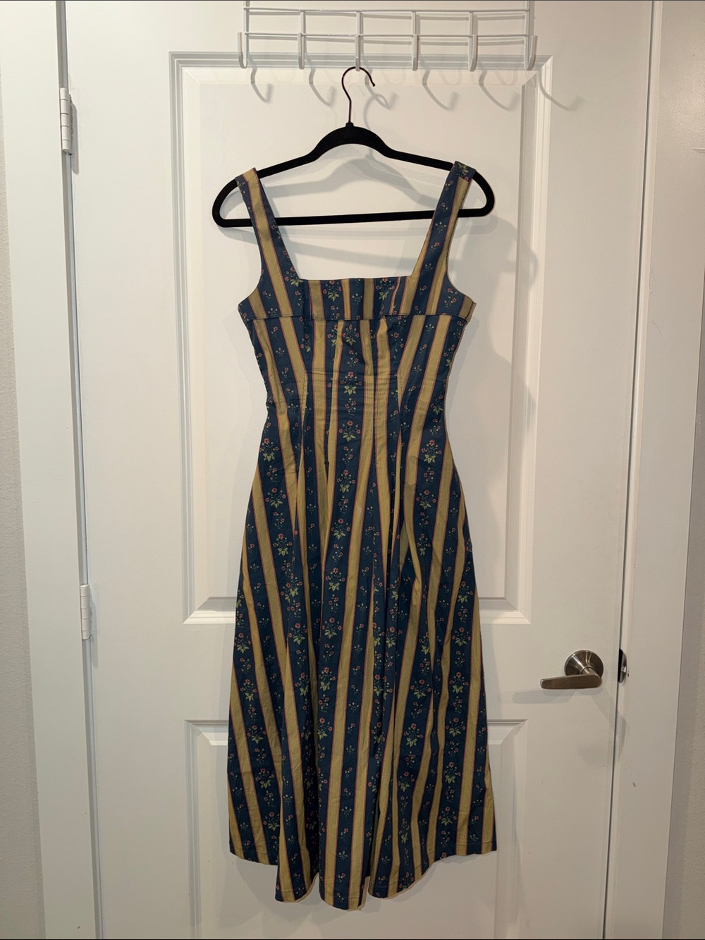 NWT WeWoreWhat Navy and Mustard Striped Floral Midi Dress